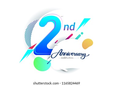 2nd years anniversary logo, vector design birthday celebration with colorful geometric background, isolated on white background.