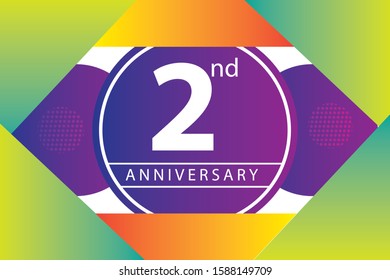 2nd years anniversary logo, vector design birthday celebration with colorful geometric background