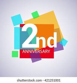 2nd years anniversary logo, vector design birthday celebration with colorful geometric isolated on white background.