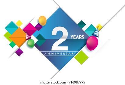 2nd years anniversary logo, vector design birthday celebration with colorful geometric isolated on white background.