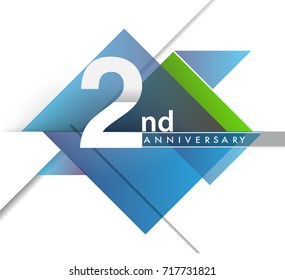 2nd years anniversary logo, vector design birthday celebration with geometric isolated on white background.