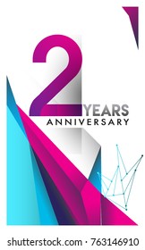 2nd years anniversary logo, vector design birthday celebration with colorful geometric isolated on white background.