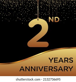 2nd years anniversary, vector design for anniversary celebration with gold color on black background, simple and luxury design. logo vector template