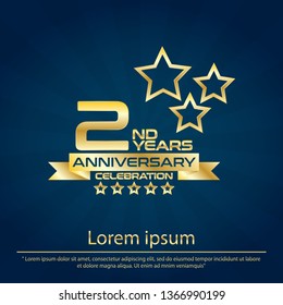 2nd years elegance golden and star anniversary celebration emblem ,anniversary logo template design for web, game, creative poster, booklet, leaflet, flyer, magazine, greeting card and invitation card