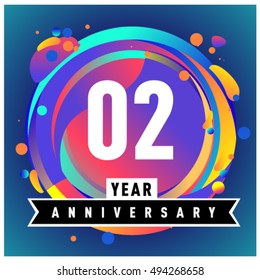 2nd years greeting card anniversary with colorful number and frame. logo and icon with circle badge and background
