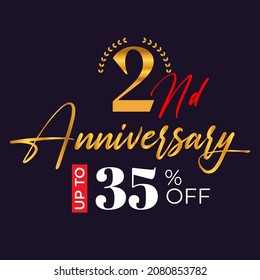 2nd-anniversary golden wreath logo and up to 35% off the black background	