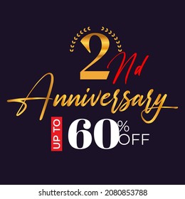 2nd-anniversary golden wreath logo and up to 60% off the black background	