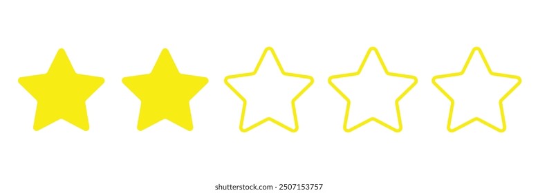 2out of 5 stars rating icons with finger pointer isolated on white background. Negative customer review or product rating.