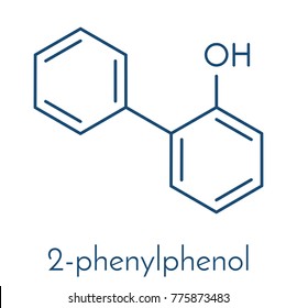 2-phenylphenol preservative molecule. Biocide used as food additive, preservative, and disinfectant.  Skeletal formula.