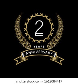 2st anniversary logo with gold and white frame and color. on black background