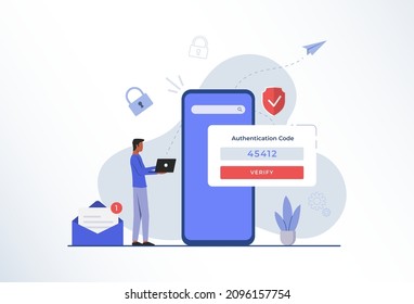 2-Step authentication illustration. Illustration for websites, landing pages, mobile applications, posters and banners.
