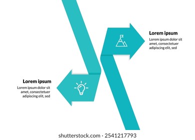 Diagrama de línea de tiempo moderno de 2 pasos para negocios, Plantilla infográfica con concepto de viaje, Vector de presentación