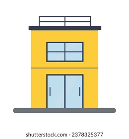 2-story commercial building painted yellow with a rooftop flat design