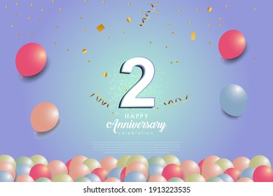 2th anniversary background with 3D number and balloons illustration