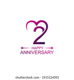 2th anniversary and love vector template. Design for celebration, greeting cards or print.
