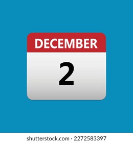 Icono del calendario 2 de diciembre. Icono de fecha mes de diciembre 2 calendario Aislado sobre fondo azul