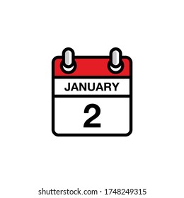 2th of January flat icon calendar date, time, day, month schedule. Vector illustration design