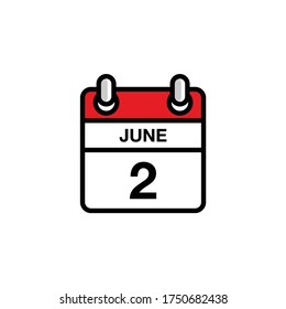 2 de junio día plano del icono del calendario del mes. Concepto de fecha y hora. Diseño de ilustración de vector