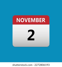 2th November calendar icon. November 2 calendar Date Month icon. Isolated on blue background