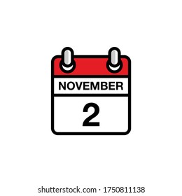 2. November Feiertag des Monats Kalendersymbol. Konzept des Datums- und Zeitplans. Vektorgrafik-Design