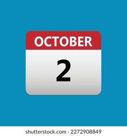 2th October calendar icon. October 2 calendar Date Month icon. Isolated on blue background