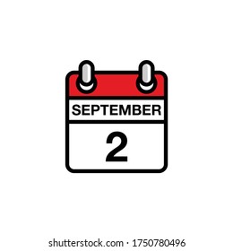2th of September flat day of the month calendar icon. Date and time schedule concept. Vector illustration design