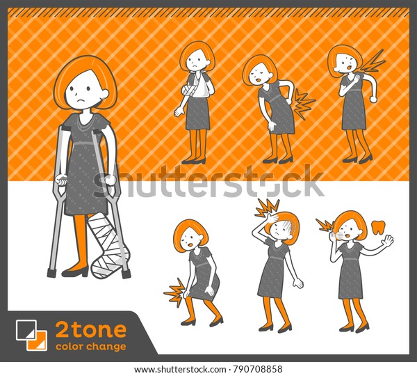 2tone Type Bob Hair Dress Woman Set Stock Vector Royalty Free