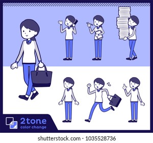 2tone type Store staff Blue uniform women