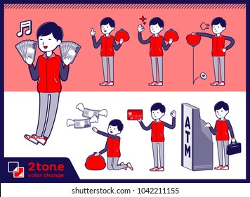 2tone type Store staff red uniform men_set 11