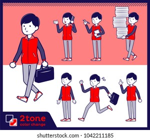 2tone type Store staff red uniform men_set 02