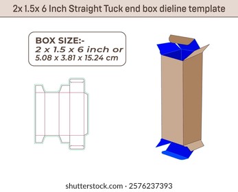 2x 1.5x 6 Inch Straight Tuck end box dieline template