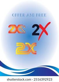 2x sign in red background. Blue number symbol 2x. 3D vector illustration template. Isolated on white blue graidient background.