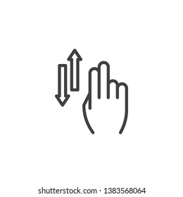 2x vertical scroll line icon. Up and down hand swipe linear style sign for mobile concept and web design. Two singer touch gesture outline vector icon. Symbol, logo illustration. Pixel perfect vector 