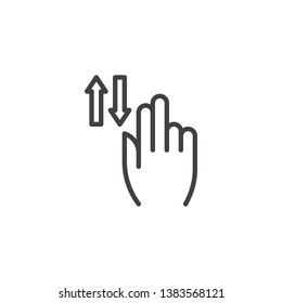 2x vertical scroll line icon. Up and down hand swipe linear style sign for mobile concept and web design. Two finger touch gesture outline vector icon. Symbol, logo illustration. Vector graphics