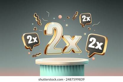 2x winner banner, promotion flyer, prize label. Vector illustration