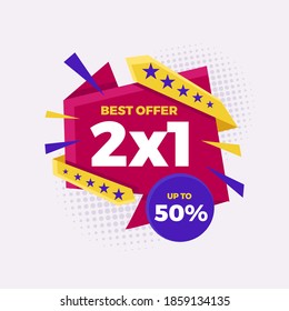 2x1 Promotion Template Banner Vector and stickers, tag