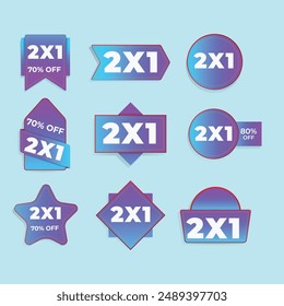 2x1 Promotion Template Banner Vector and stickers, tag