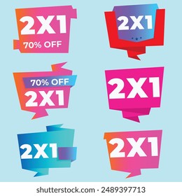 2x1 Promotion Template Banner Vector and stickers, tag
