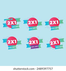 2x1 Promotion Template Banner Vector and stickers, tag