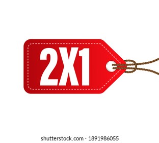 2X1 red half price commercial tag isolated on white background. Vector illustration.
