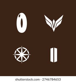 A 2x2 grid of four white minimalist icons from the video game Destiny 2 on a dark brown background. Includes Vanguard, Vex, Traveler, and game logos.