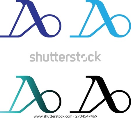 A 2x2 grid of stylized “A” and “O” letter designs, each rendered in a unique color scheme.