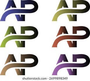A 2x3 grid of stylized AN monogram logos, each featuring a sleek ribbon-like curve connecting the letters “A” and “N” into a unified symbol. 