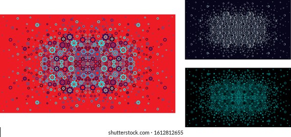 3 in 1. Abstraction of mechanics. Flat isometric shape. Gear fundamental illustration. Blue, silver gears on different colored backgrounds. Vector background.