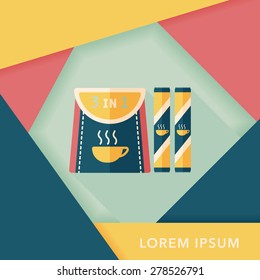 3 in 1 Kaffeeflachsymbol mit langem Schatten, EPS10