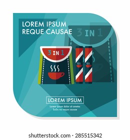 3 in 1 coffee flat icon with long shadow,eps10