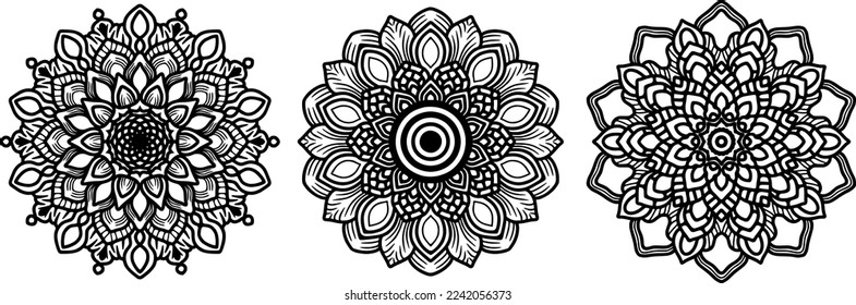 3 en 1 diseño de Mandala de alta calidad. Libro de Colores, banner, fondo de yoga y otro diseño.