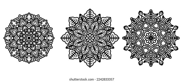 3 in 1 high quality mandala design. Coloring book, banner, yoga background and other design.