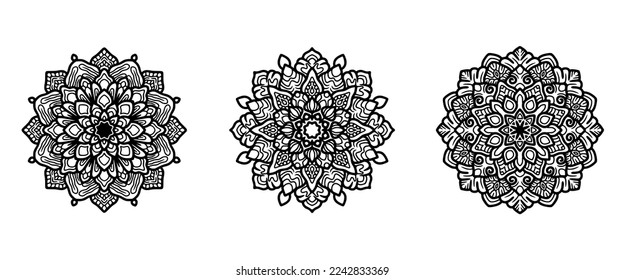 3 in 1 high quality mandala design. Coloring book, banner, yoga background and other design.