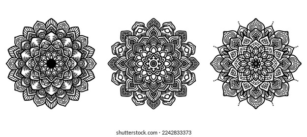 3 en 1 diseño de Mandala de alta calidad. Libro de Colores, banner, fondo de yoga y otro diseño.
